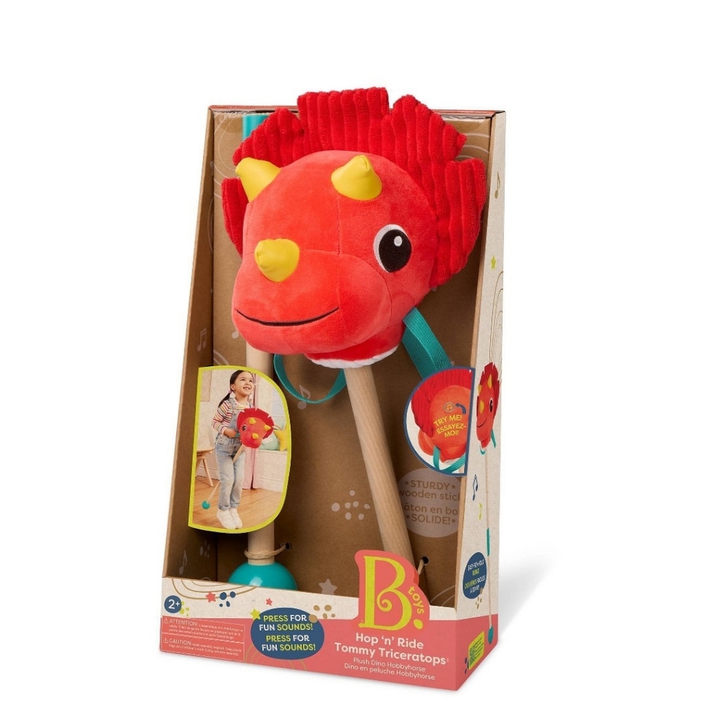 B. toys Hop 'n' Ride Tommy Triceratops - Plush Dinosaur Hobbyhorse with Sounds